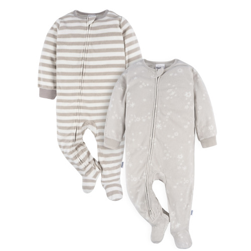Gerber Baby and Toddler Neutral Microfleece Blanket Sleeper Pajamas, 2-Pack, Sizes 0/3 Months -5T