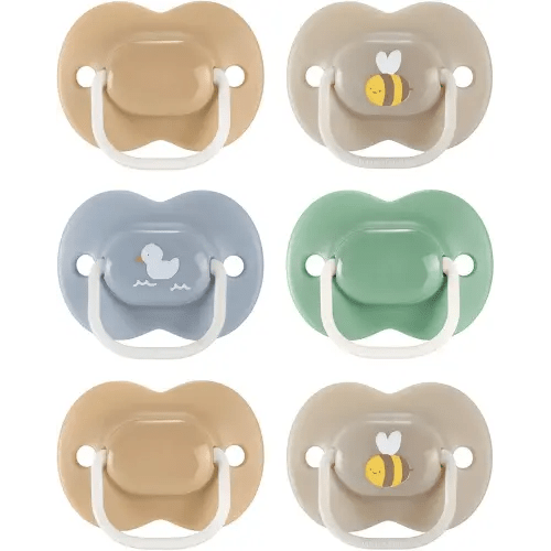 Tommee Tippee Anytime Matte Pacifiers, 18-36 Months, Symmetrical Baglet, BPA-Free Binkies, Blue/Green/Grey, Pack of 6