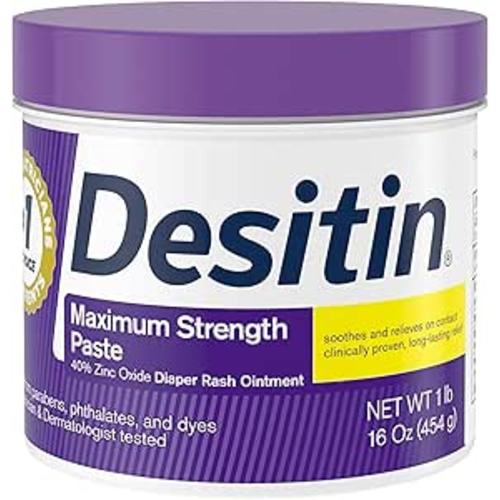 Desitin Maximum Strength Baby Diaper Rash Cream, 40% Zinc Oxide for Treatment, Relief & Prevention, Hypoallergenic, Phthalate- & Paraben-Free Paste, Protects Skin For Up To 12 Hours, 16 oz