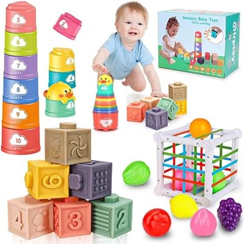 Montessori Baby Toys 6-12-18 Month Infant Stacking Cups Shape Sorter Blocks Sensory Toy for 6 7 8 9 10 11 12 M+ Learning Developmental Age 6-9 9-12 Birthday Easter Basket Gift for 1 Year Old Boy Girl
