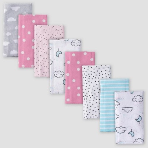 Gerber Baby Girls' 8pk Flannel Burp Cloth Set - Gray/pink