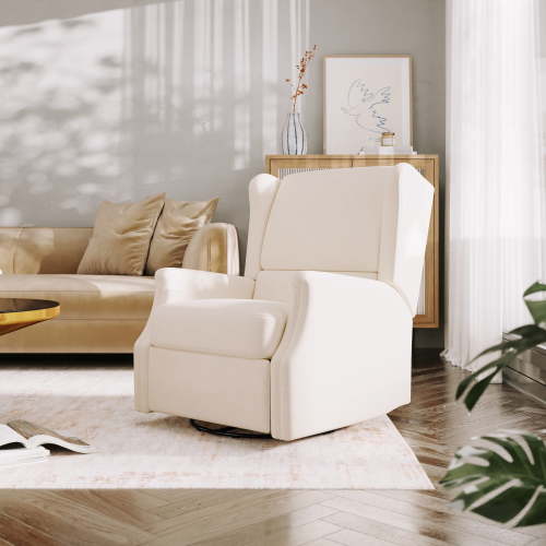 Emma + Oliver Manual Glider Rocker Recliner Chair with 360 Degree Swivel, Wingback Recliner Perfect for Living Room, Bedroom, or Nursery in Cream
