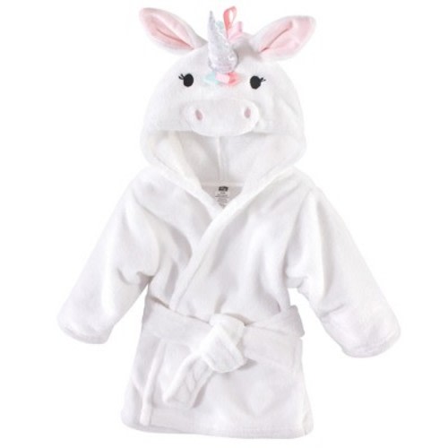 Hudson Baby Infant Girl Plush Animal Bathrobe, Rainbow Unicorn, 0-9 Months