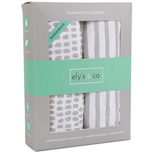 Ely's & Co. Patent Pending Waterproof Changing Pad Cover Set | Cradle Sheet Set, no Need for Changing Pad Liner Taupe Splash & Stripe 2 Pack