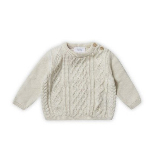 Stellou & Friends 100% Cotton Unisex Cable Knit Sweater for Babies and Children Ages 0-6 Years, Color: White, Size: 18-24 months