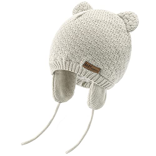 BAVST Baby Beanie Hat for Winter with Earfalp Cute Bear Kids Toddler Girls Boys Warm Knit Cap 0-2Years