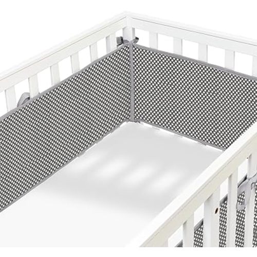 4 Sides Upgraded Ventilated Mesh Liner Bumpers for Size Cribs,Covers-Long Pieces (111in x 11in), Short Pieces(82in x11in) (Gray-Dark)