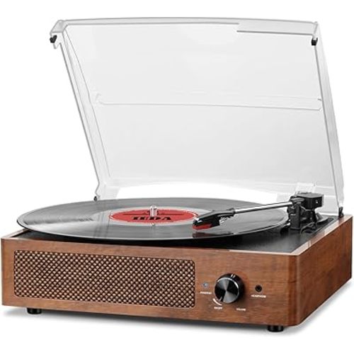 Vinyl Record Players Vintage Turntable for Vinyl Records with Speakers Belt-Driven Turntables Support 3-Speed, Bluetooth Wireless Playback, Headphone, AUX-in, RCA Line LP Vinyl Players