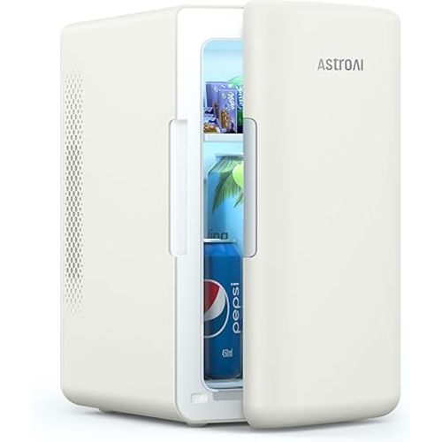 AstroAI Mini Fridge 2.0 Gen, 6 Liter/8 Cans Makeup Skincare Fridge 110V AC/ 12V DC Portable Thermoelectric Cooler and Warmer Little Tiny Fridge for Bedroom, Cosmetics (Beige)