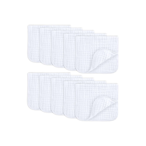 Comfy Cubs Muslin Burp Cloths 20" x 10", Pack of 10 - Large, 6-Layer, Ultra Absorbent 100% Cotton for Baby Drool and Messes - Soft, Safe & Gentle Baby Burp Cloths for Boys & Girls - White
