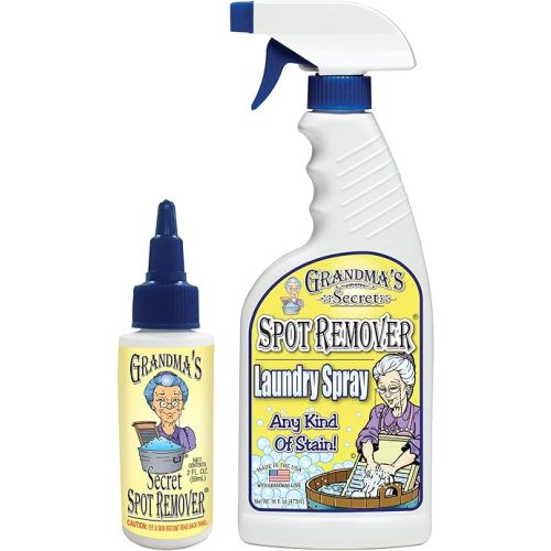 Grandma's Secret Spot Remover Laundry Spray - Chlorine, Bleach and Toxin-Free for Clothes - Fabric Stain Remover Removes Oil, Paint, Blood and Pet Stains - 16 oz & 2 oz Combo, DuoPack