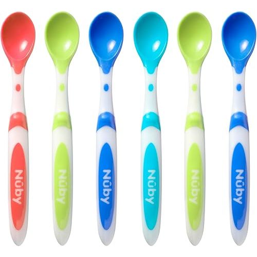 Nuby 6 Piece Long Handle Weaning Spoons, Assorted, One Size