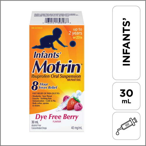 Motrin Infants’ Ibuprofen Oral Suspension Concentrated Drops Dye Free Berry Flavour, 30 mL