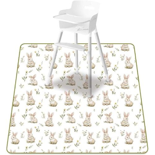 Baby Splat Mat for Under High Chair, 51 x 51 Inch Wipeable Splash Mat,Floor Protector,Wipe-Clean Tablecloth and Playing Mat (Rabbit)