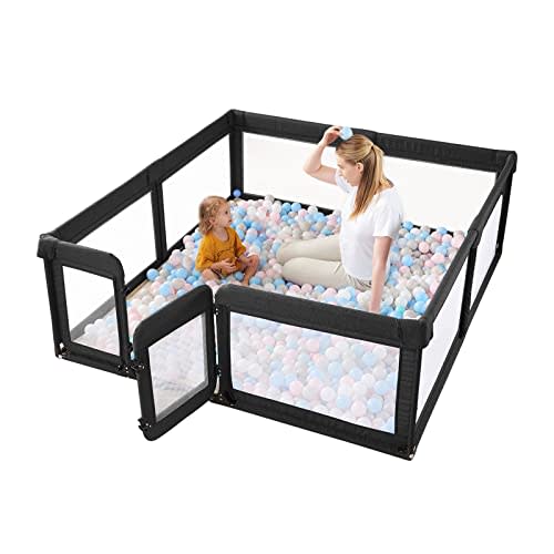Baby Playpen, Baby Gate Playpens for Babies and Toddlers, 79x71in Extra Large Playpen with Door Activity Center Play Yard for Baby Fence Indoor, Black