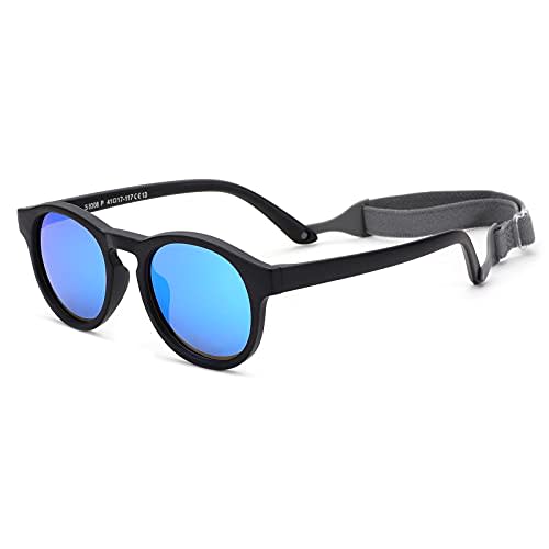 COASION Baby's First Sunglasses with Strap, Round Flexible 400UV Polarized Infant Sunglasses for Ages 0-2 Years