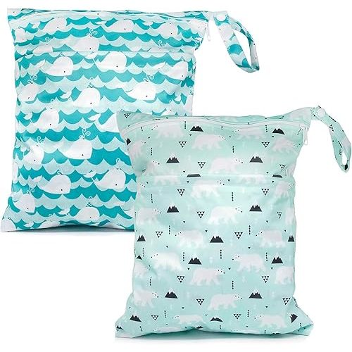 SAOROPEB Baby Cloth Diaper Wet Dry Bags Waterproof Reusable Diaper Organizer with Two Zippered Pockets