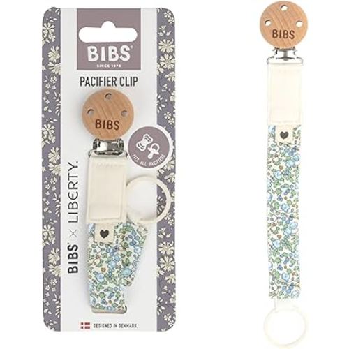 BIBS Pacifier Clip Liberty. Pacifier String. Organic Cotton. Danish Design, Round Nipple, OneSize (0-36 Months), Eloise Ivory