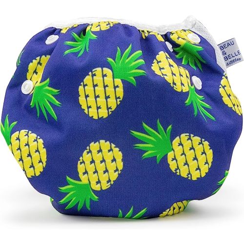 Reusable Baby Swim Diapers (Sizes N–5) – Adjustable, Easy-Wash Nageuret Reusable Swim Diaper Kids Soft, Breathable, Waterproof Swim Wear for Baby & Newborn! (Blue Pineapples)