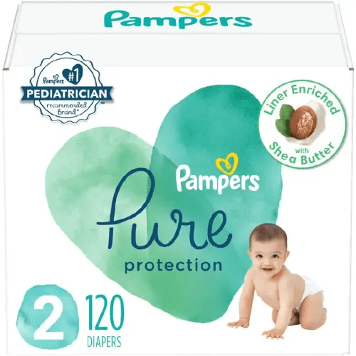 Pampers Pure Protection Diapers - Size 2, 120 Count, Hypoallergenic Premium Disposable Baby Diapers (Packaging May Vary)