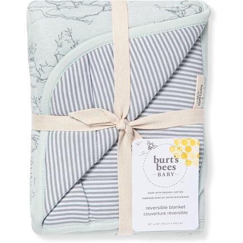 Burt's Bees Baby Newborn Essentials Reversible Quilt Blanket, 100% Organic Cotton Crib Blanket, 30 x 40 Inch