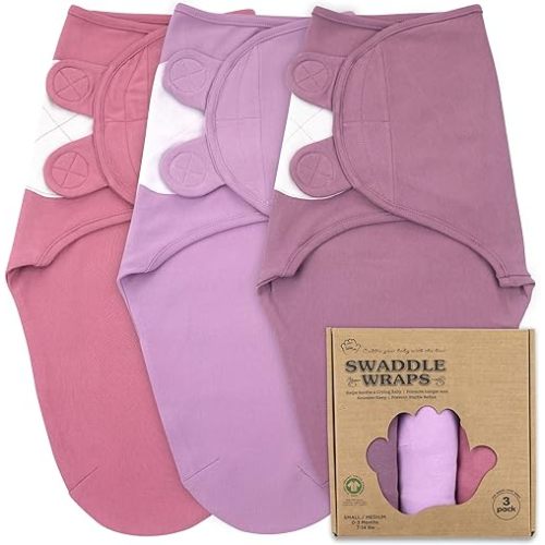 Bublo Baby Swaddles for Newborns – 3-Pack Infant Swaddles 0-3 Months – Adjustable Swaddle Sleep Sack – Soft Organic Cotton Baby Wrap for Safe & Cozy Sleep (Maroon)
