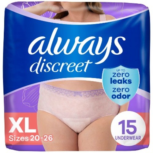Always Discreet Adult Postpartum Incontinence Underwear for Women - Maximum Protection - XL - 15ct