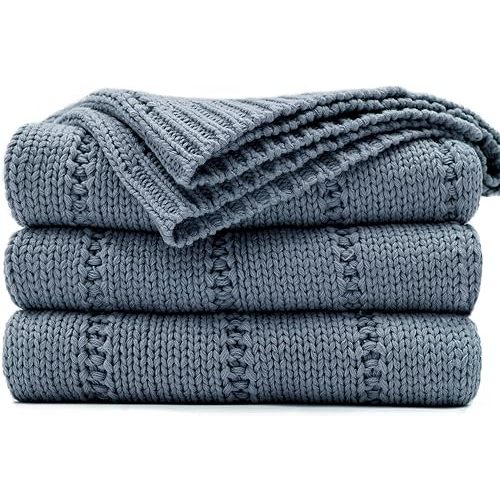 RECYCO Cable Knit Dusty Blue Throw Blanket for Couch, Super Soft Warm Cozy Decorative Knitted Throw Blanket 2.3LB for Bed, Sofa, Chair 50"x60"