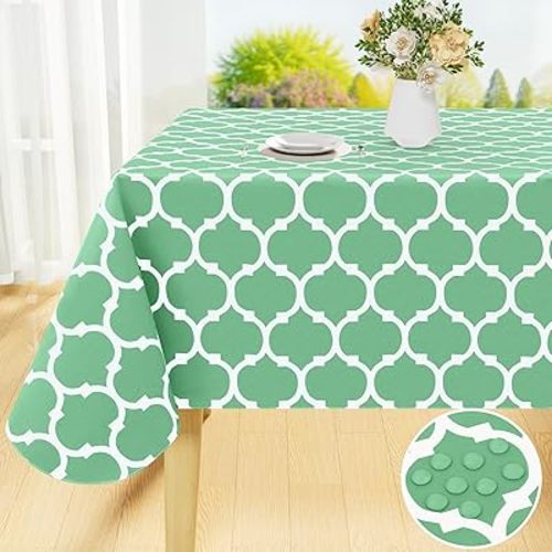 Smiry Rectangle Table Cloth, Waterproof Vinyl Tablecloth with Flannel Backing for Rectangle Tables, Wipeable Spillproof Plastic Tablecloths for Dining, Camping, Indoor and Outdoor, 60"x84", Sage Green