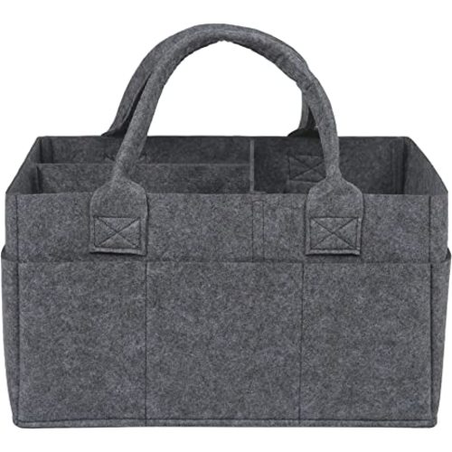 Sammy & Lou Collapsible Medium Gray Felt Storage Caddy, Divided Design To Keep Diapers, Wipes And Changing Items Organized, Two Handles, 12 in x 6 in x 8 in
