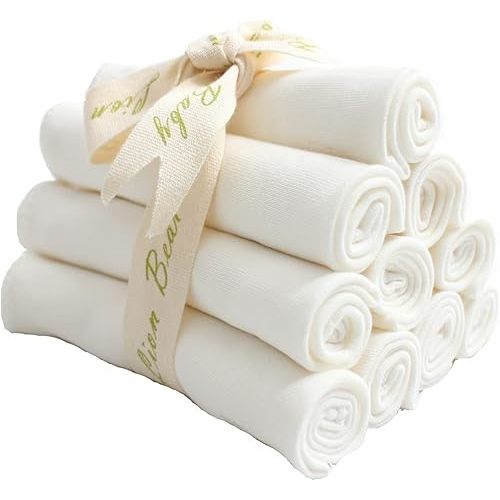 Reusable Colored Organics Baby Washcloths, Soft Absorbent Organic Cotton Washable Saliva Towel Face Wipes, Newborn Bath Face Towel, Natural Baby Wipes for Sensitive Skin (White, 10 Pack)