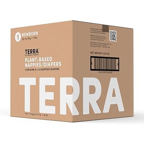 Terra Size 1 Newborn Diapers: 85% Plant-Based, Ultra-Soft & Chemical-Free for Sensitive Skin, Superior Absorbency for Day or Night, Designed for Newborns up to 11 Pounds, 192 Count