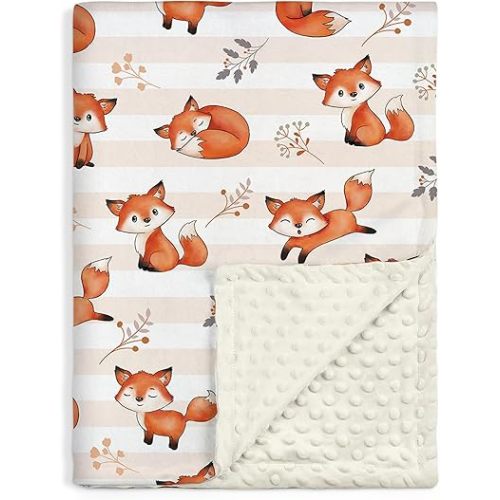 SANDJEST Fox Kid Blankets for Girl Boy - 30 x 40 Minky Blanket with Double Layer Dotted Backing - Shower Gifts for Nursery