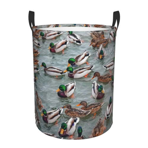 Large Laundry Basket with Handles - Mallard Ducks Swimming Baby Kids Dirty Clothes Laundry Hamper