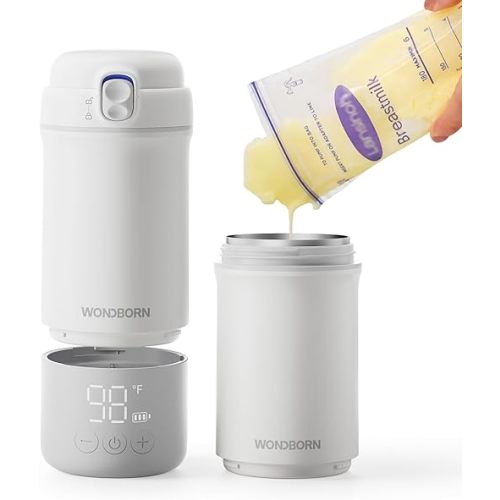 Portable Bottle Warmer for Travel, Dishwasher Safe, 3X Faster & Even Heating, 8 Feeds per Charge, 17oz, 1℉ Precise Adjust, Thaw, Keep Warm, Use While Charging, for Breastmilk & Formula