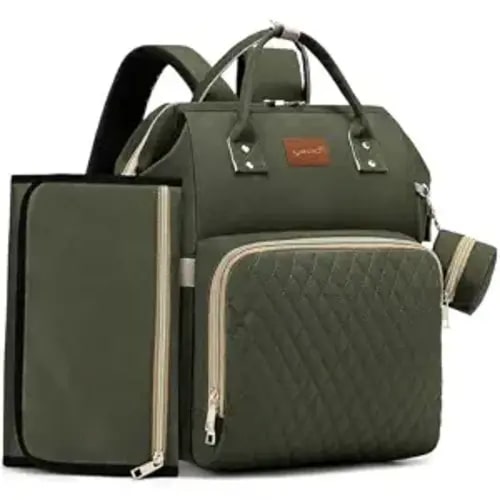 ROSEGIN Diaper Bag Backpack with Changing Pad, Pacifier Case, Baby Bag for Boy Girl Toddler - Large, Stylish, Waterproof Travel Quilted Diaper Bag for Mom - Baby Shower - Army Green