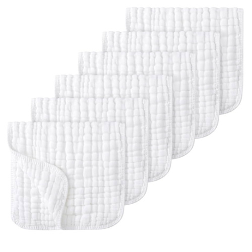 Looxii Muslin Burp Cloths 100% Cotton Muslin Cloths Large 20''x10'' Extra Soft and Absorbent 6 Pack Baby Burping Cloth Pure White