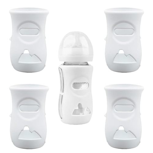 4 Pack Silicone Sleeves for Avent Natural Glass Baby Bottles, Anti Breakage Baby Bottle Holder, Compatible with Philips Avent Glass Natural Baby Bottle, BPA Free (White, 8 OZ)
