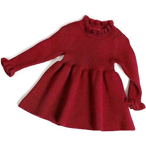 Simplee kids Little Girls' Long Sleeve Girl Dresses and Rompers Ribbed Knit Sweater Dress Black for 6M-5T