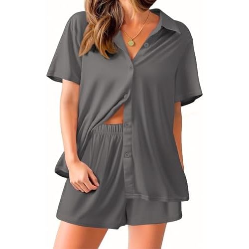 Ekouaer Pajama for Women Set Short Sleeve Button Down Pajamas Sets Soft Lounge Sets for Women Sleepwear PJS