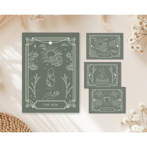 Celestial Tarot Boy Baby Shower Invitation Bundle | Instant Download