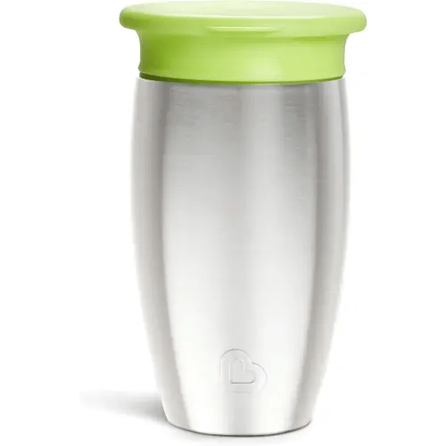 Munchkin Stainless Steel Sippy Cups for Toddlers 1-3, Spill Proof Miracle 360 Cup, Insulated, 10 Ounce, Green