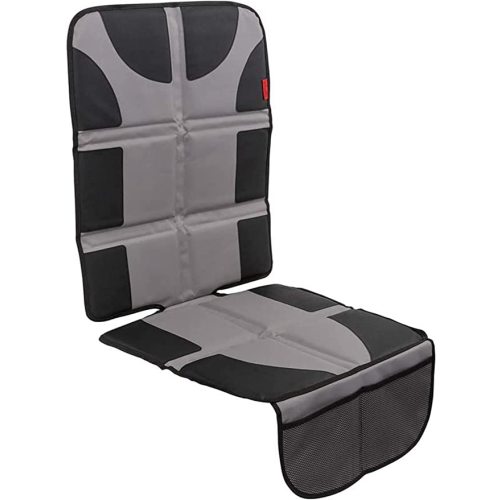 Lusso Gear Car Seat Protector for Baby Car Seat - Thick Padding, Storage Pockets, Waterproof, Protects Fabric or Leather Seats, Non-Slip Padded Backing (Gray) - 1-Pack Gray