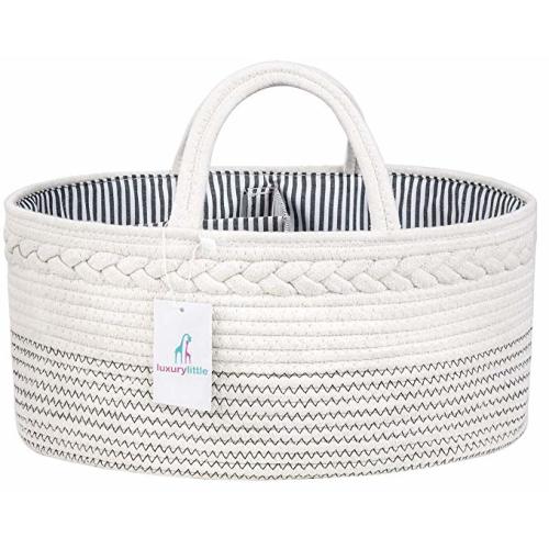 Luxury Little Baby Diaper Caddy Organizer - Rope Nursery Storage Bin for Boys and Girls - Large Tote Bag & Car Organizer with Removable Inserts - Baby Shower Gift Basket - Newborn Registry Must Haves