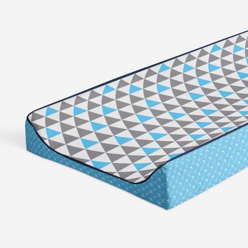 Bacati - Woodlands Aqua/Navy/Grey Triangles on Top Quilted Changing Pad Cover