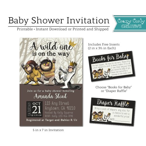 Where the Wild Things Are Baby Shower Invitation, FREE Insert Books for Baby or Diaper Raffle, Baby Shower Invitation, Digital or Printed