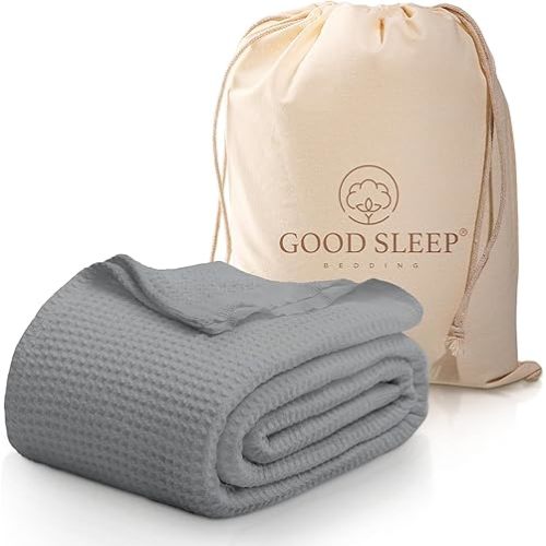 GOOD SLEEP BEDDING King Size Cotton Blanket - 100% Cotton Blanket, King Waffle Blanket, Lightweight & Breathable King Size Blankets for Bed, All Season Oversized Throw Blanket - Light Grey Blanket