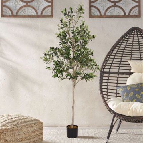 Free Shipping! Poetree 6ft Artificial Olive Tree 72" Tall Fake Potted Olive Silk Tree Large Faux Olive Branches and Fruits