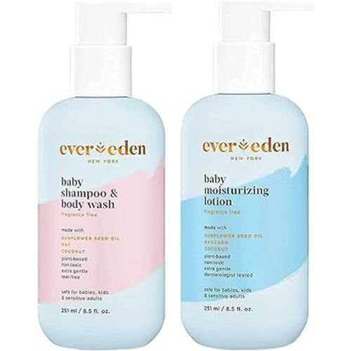 Evereden Baby Bathtime DUO: Baby Lotion for Newborn and 2-in-1 Newborn Shampoo and Body Wash Set - Soothing, Cleansing, & Hydrating Baby Shampoo and Lotion