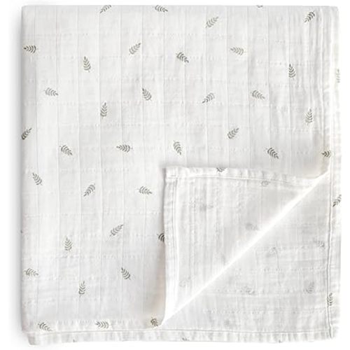 mushie Muslin Baby Swaddle Blanket | 100% Organic Cotton (Leaves)